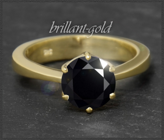 Brillant Ring aus 585 Gelbgold mit 2,34ct, schwarz